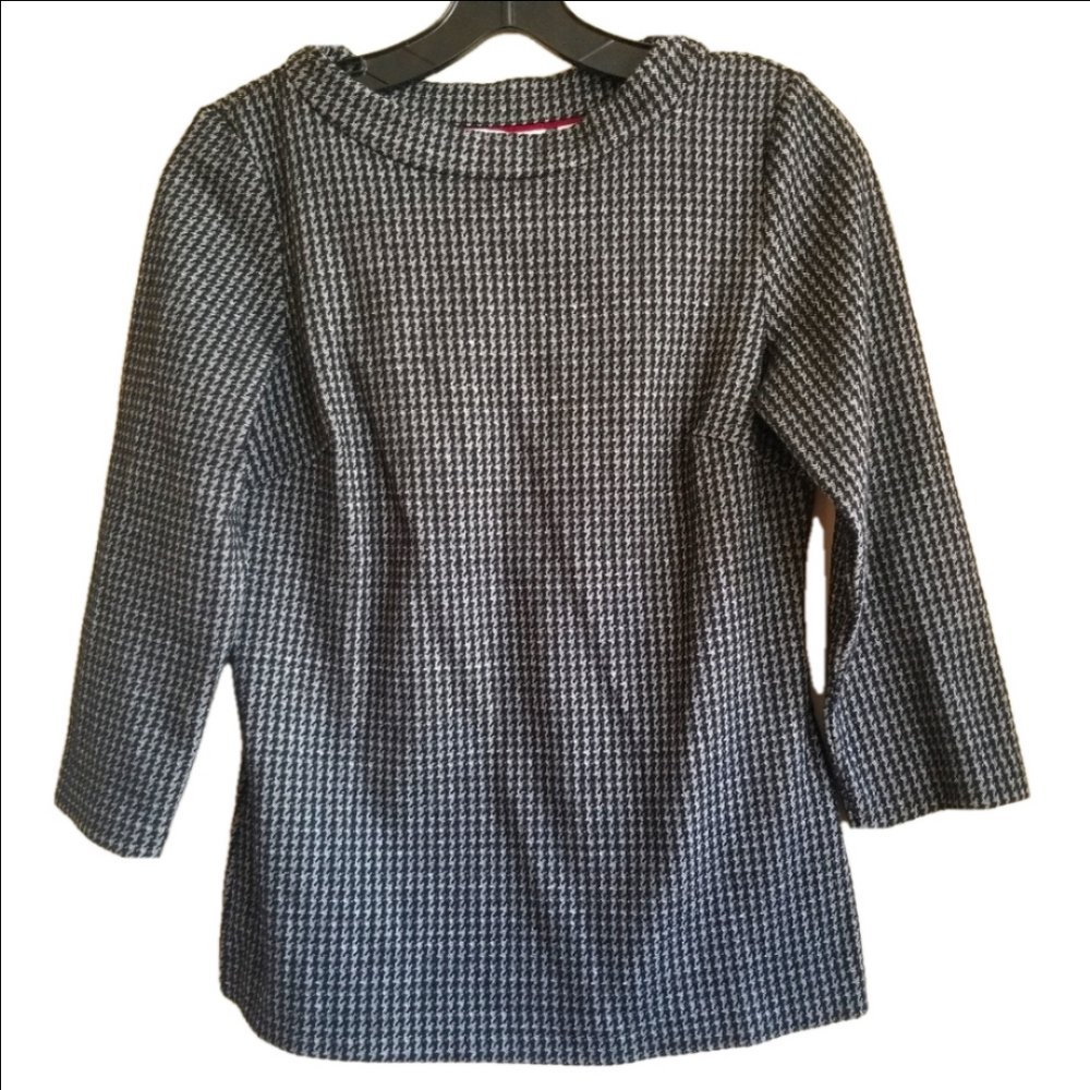 Boden Houndstooth Grey Black Round Neckline Tailored 3/4 Sleeve Sweater Size 2